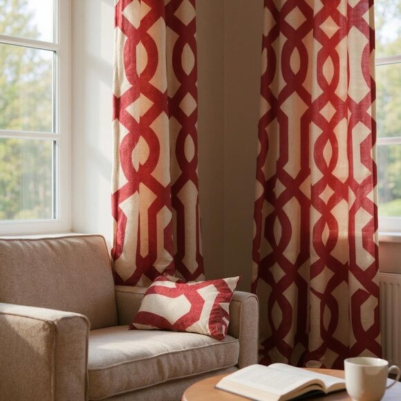 Target Other - Target Brand Red and Tan Curtain Panels with Grommets 85Lx36W (2 Panels)